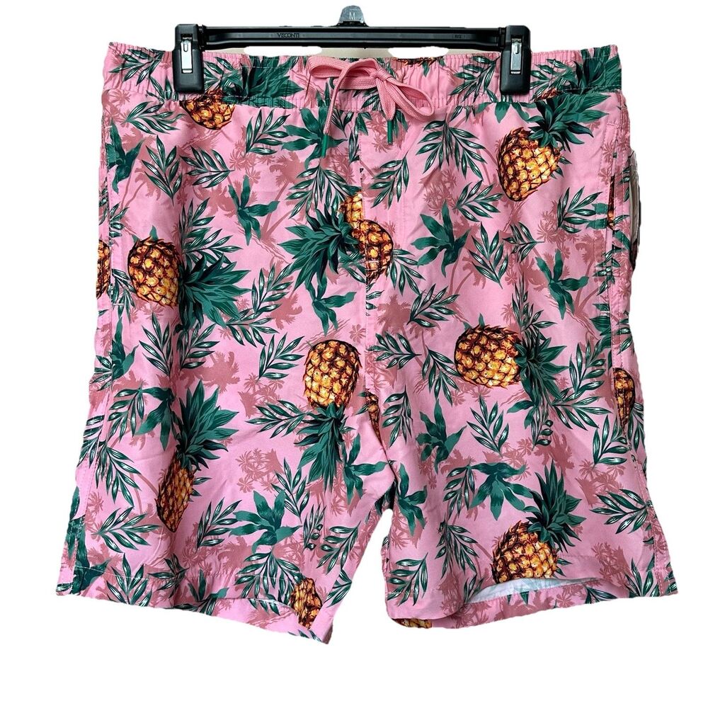 Surf Society Swim Trunks Mens Lg Pink Pineapple Print Tropical Board Shorts NWT